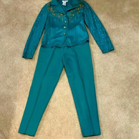 Vintage Together turquoise two-piece pantsuit size 4 - Picture 4 of 16